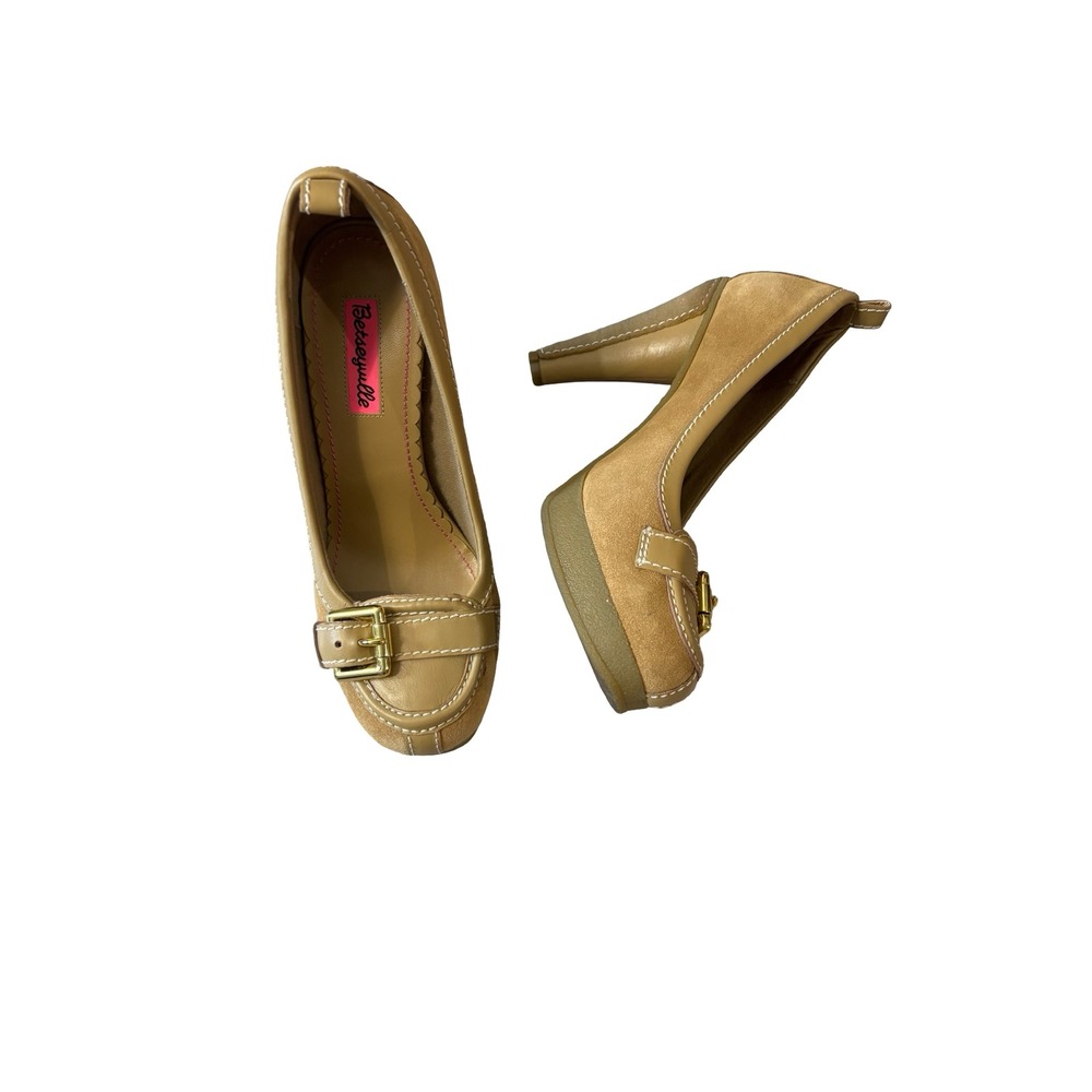 Y2K Betseyville Betsey Johnson Tan Leather Suede Platform Buckle Pumps Size 9